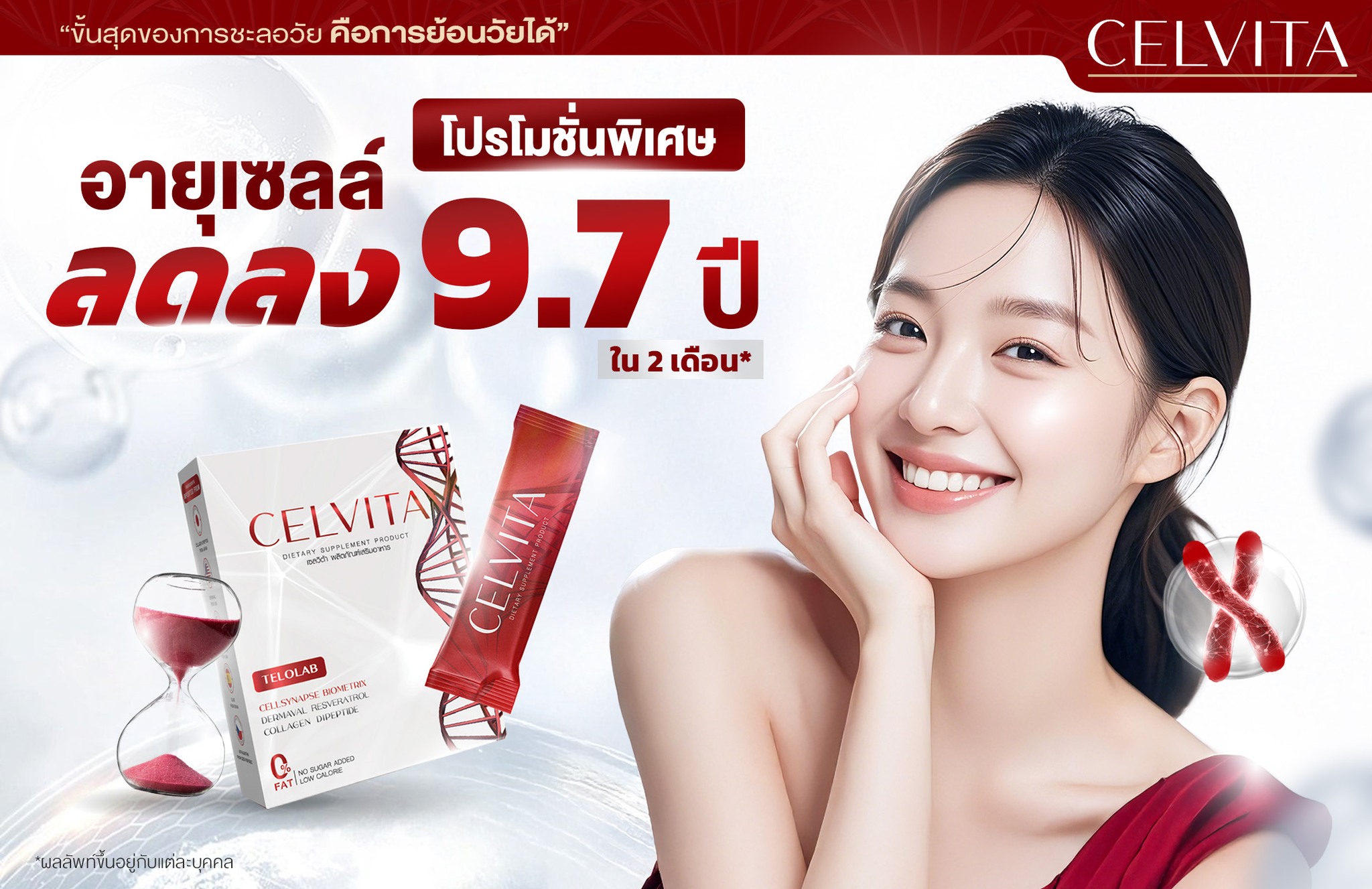 Celvita Telolab Thailand อาหารเสริมบำรุงเซลล์ย้อนวัยระดับโครโมโซม Facebook ad