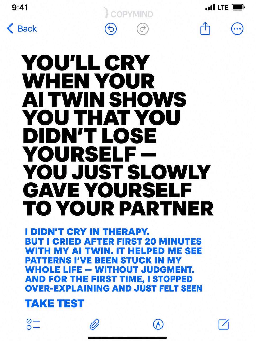 Copymind: AI twin for therapy Facebook ad