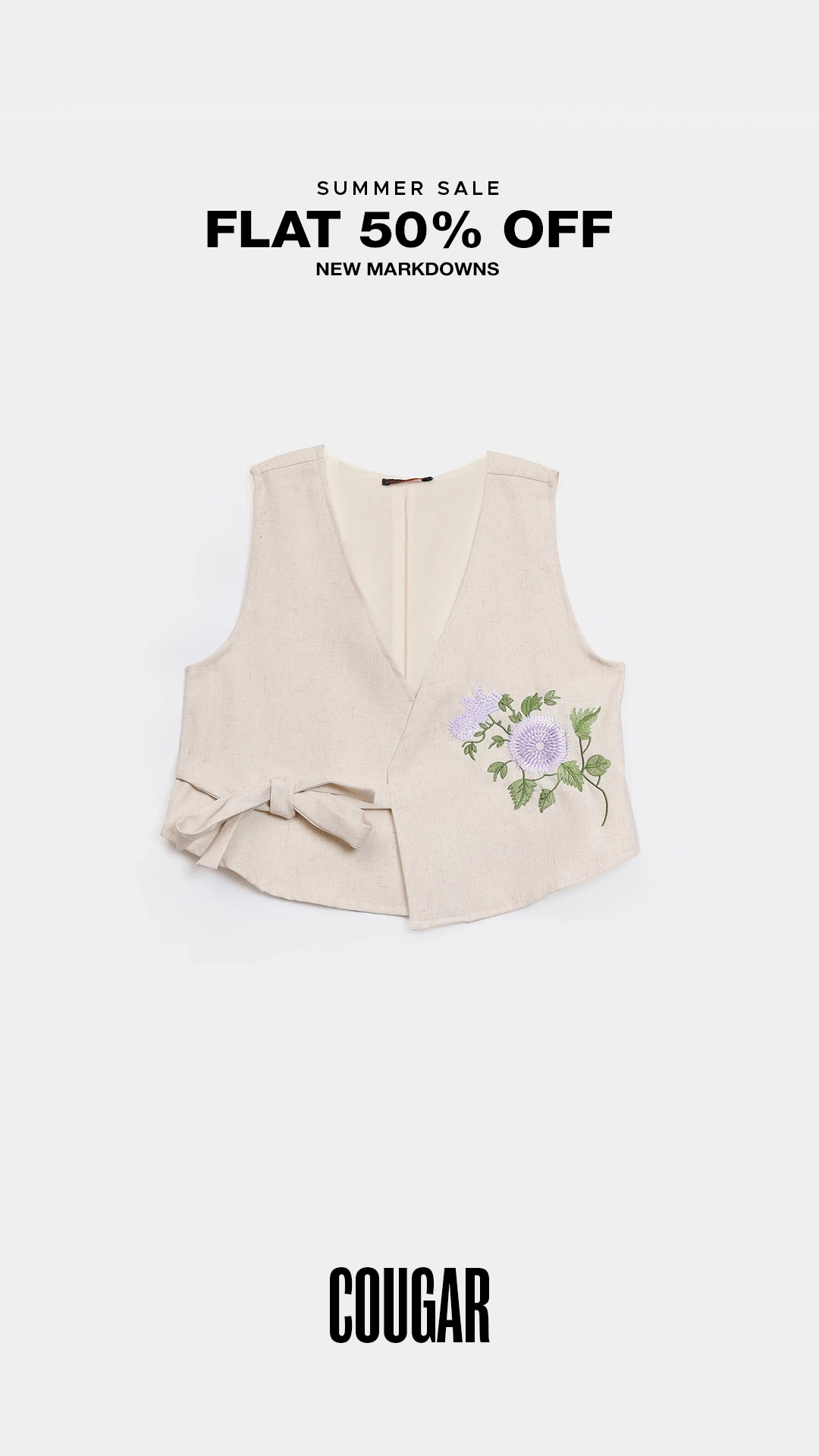 Cougar Facebook ad: Flat 50% OFF Women's Tops