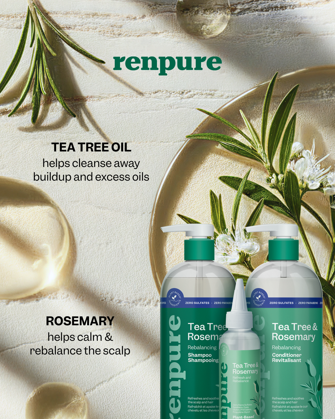 Renpure Facebook ad: Deal: Renpure Tea Tree & Rosemary Shampoo and Conditioner…