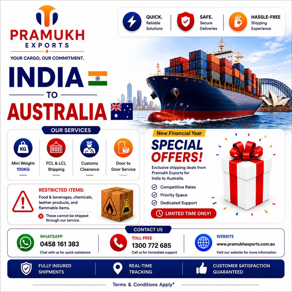 Pramukh Exports Facebook ad: Need a trusted India to Australia shipping partner?