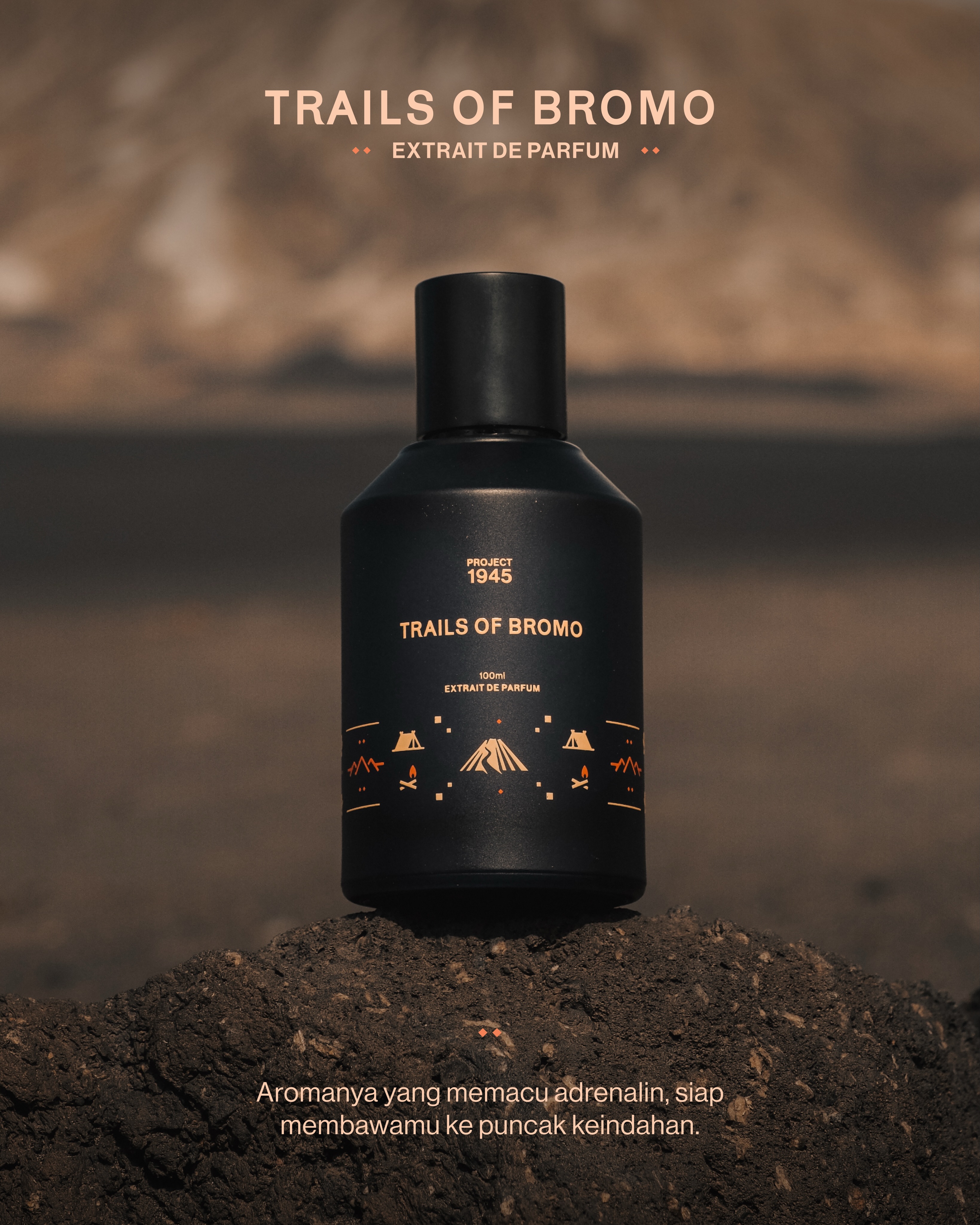 Project 1945 Facebook ad: Perjalanan baru bersama Trails of Bromo segera dimulai.