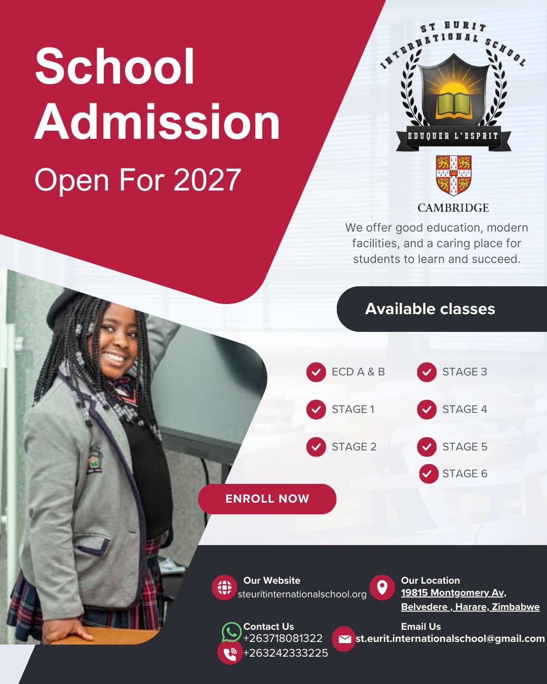 St Eurit international school Facebook ad: 2026-2027 ENROLMENT NOW OPEN!
