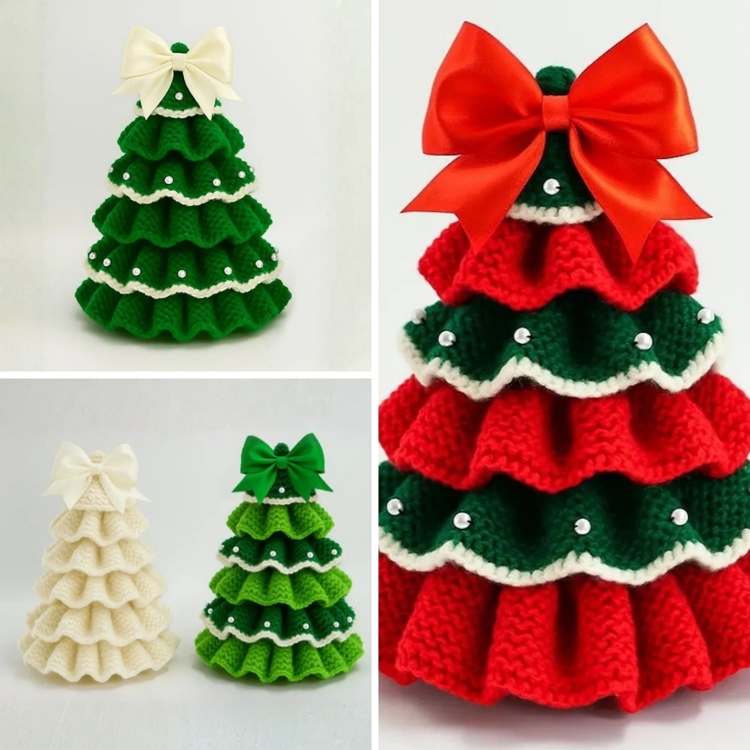 Let's Knit Facebook ad: Ruffled Christmas Tree Knitting Pattern