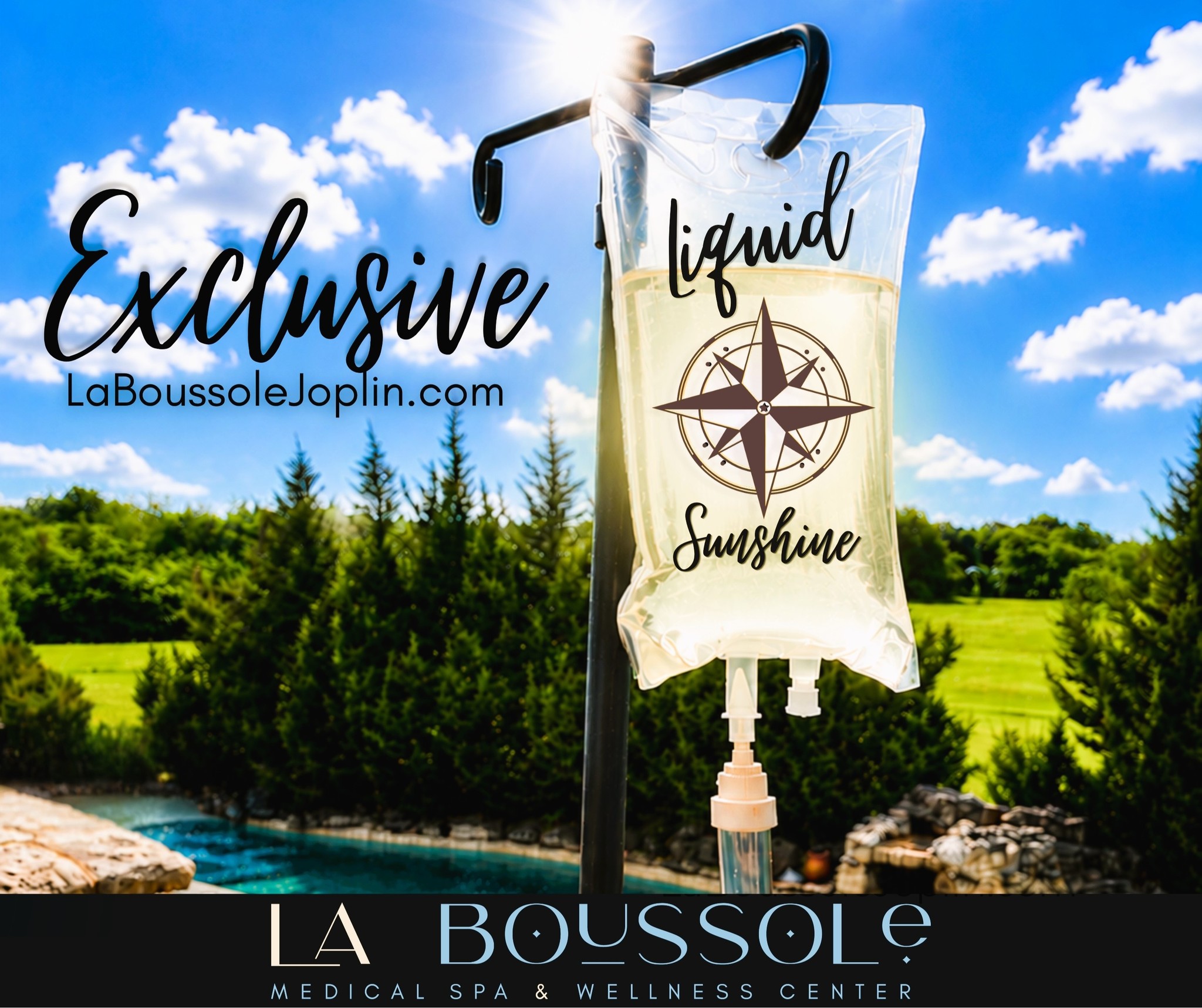 La Boussole Medical Spa and Wellness Center Facebook ad: Introducing Liquid Sunshine IV Hydration Drip…