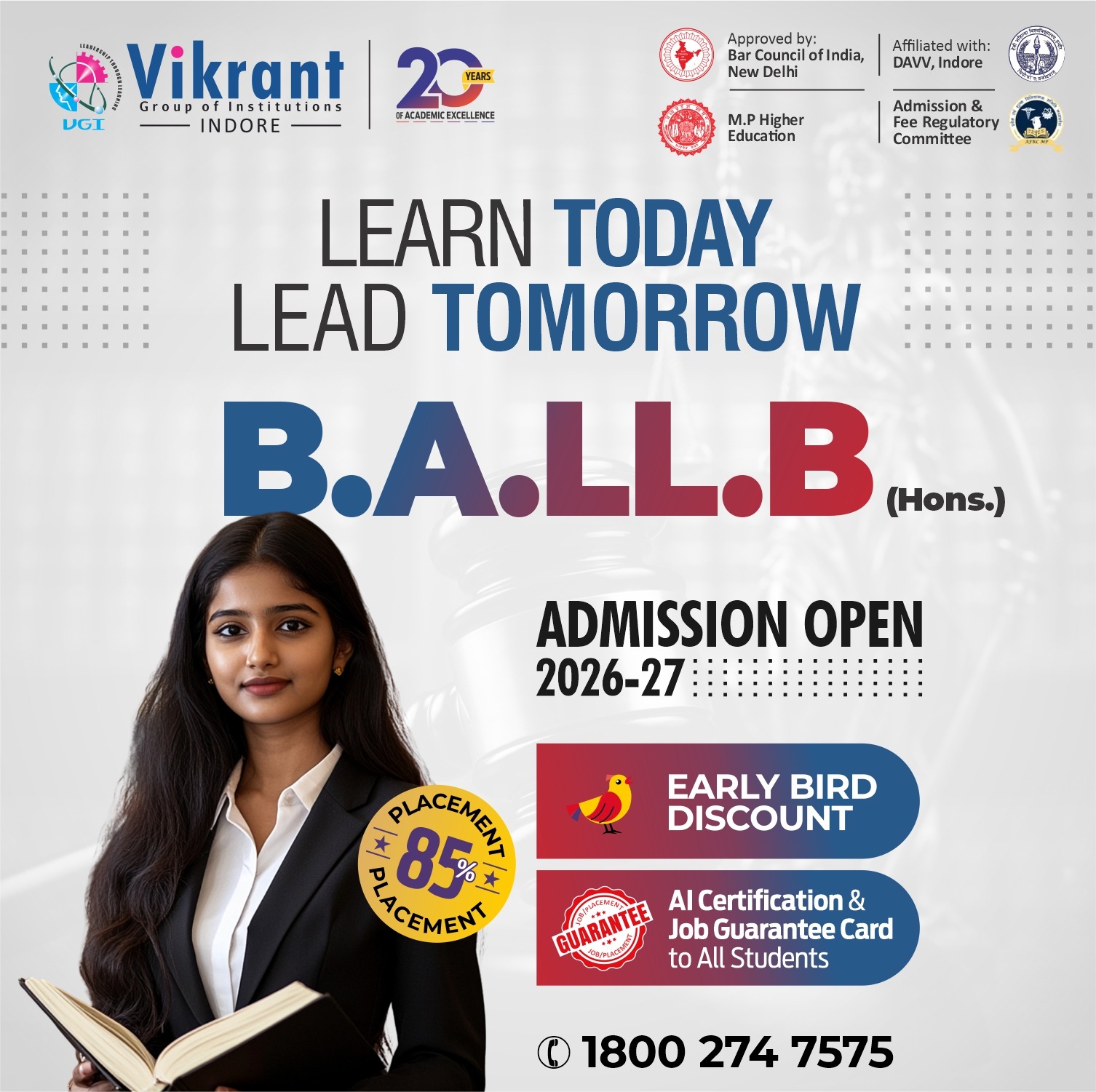 Vikrant Institute of Law- VIL, Indore Facebook ad: B.A. LL.B (Hons) Admissions Open 2026 | Early…