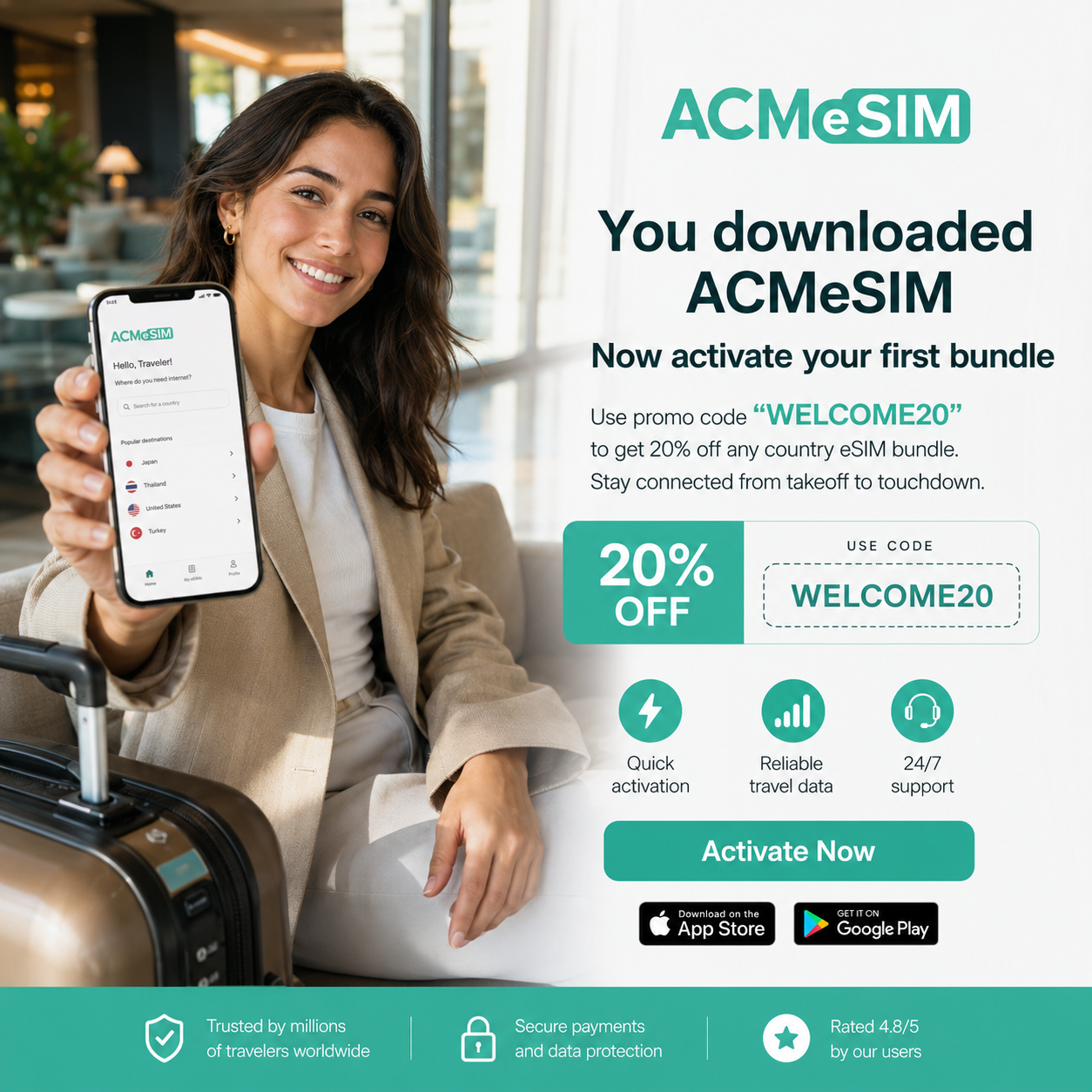 ACMeSIM Facebook ad: Get 20% OFF - Code WELCOME20