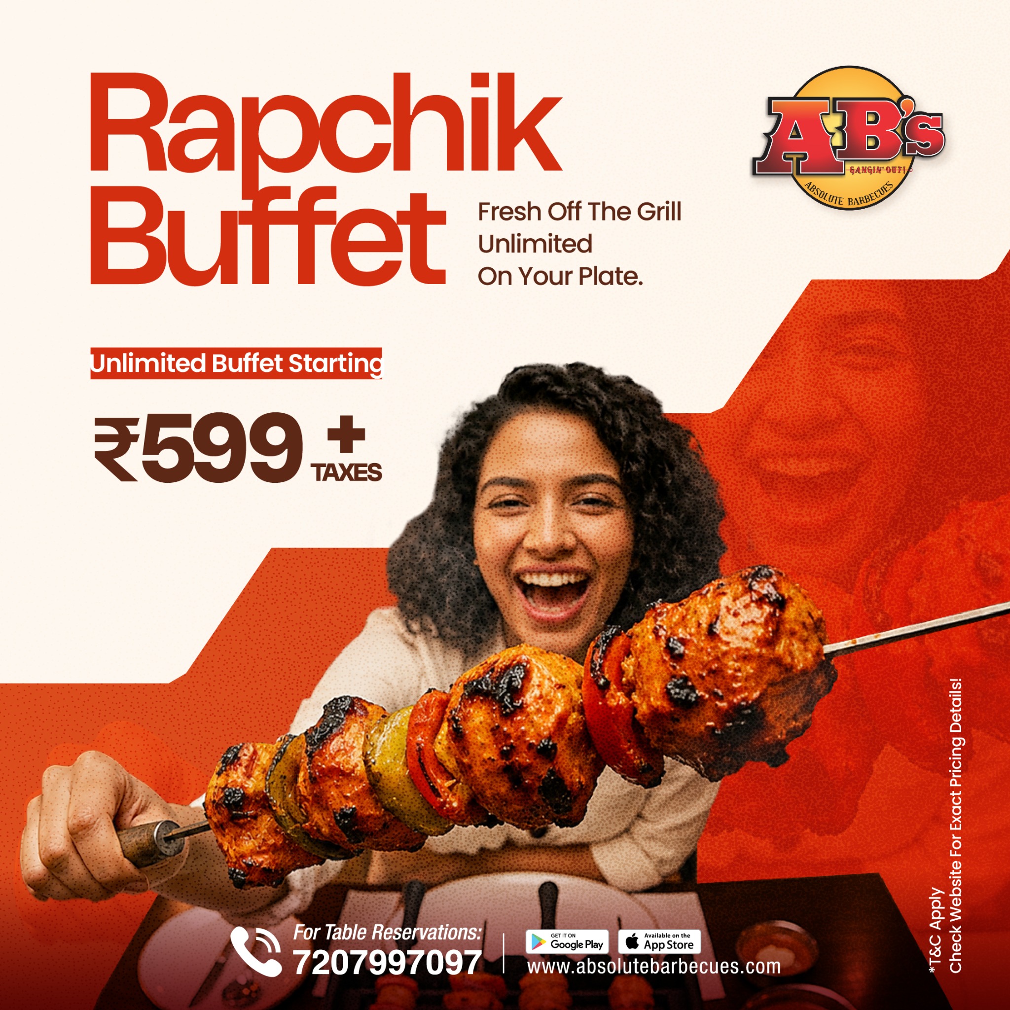 Absolute Barbecues India Facebook ad: Punekars! Rapchik Buffet @ ₹599/-