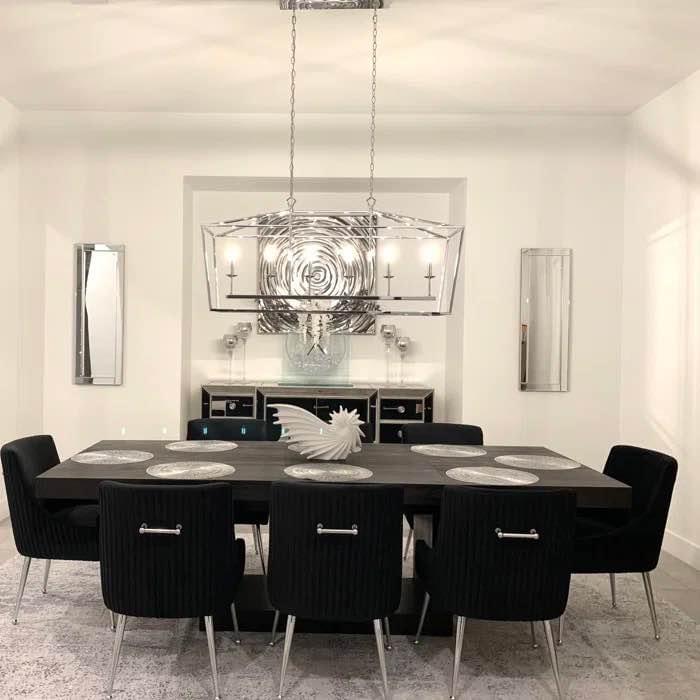 Meena Shaikh Facebook ad: BRAND NEW Caviar Dining Chairs Brushed Silver Legs $179 EACH
