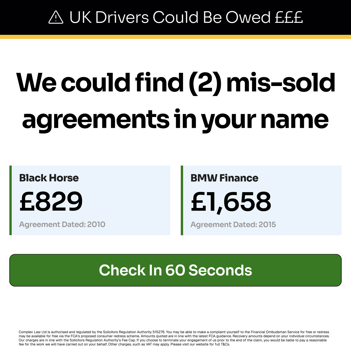 Complex Law Facebook ad: Find Out If You Are Owed £££