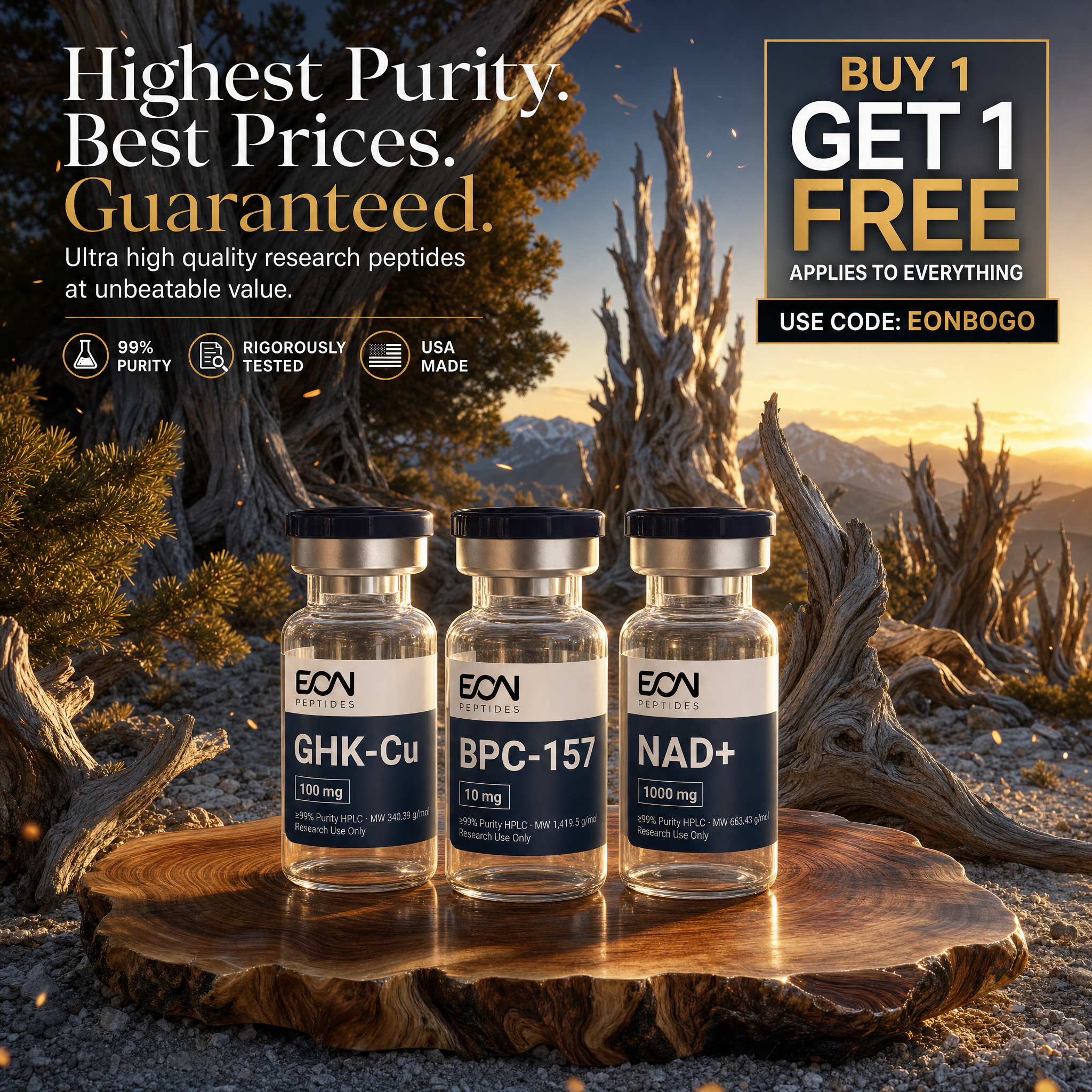 Eon Peptides Facebook ad: Buy 1 Get 1 Free - Made in the USA