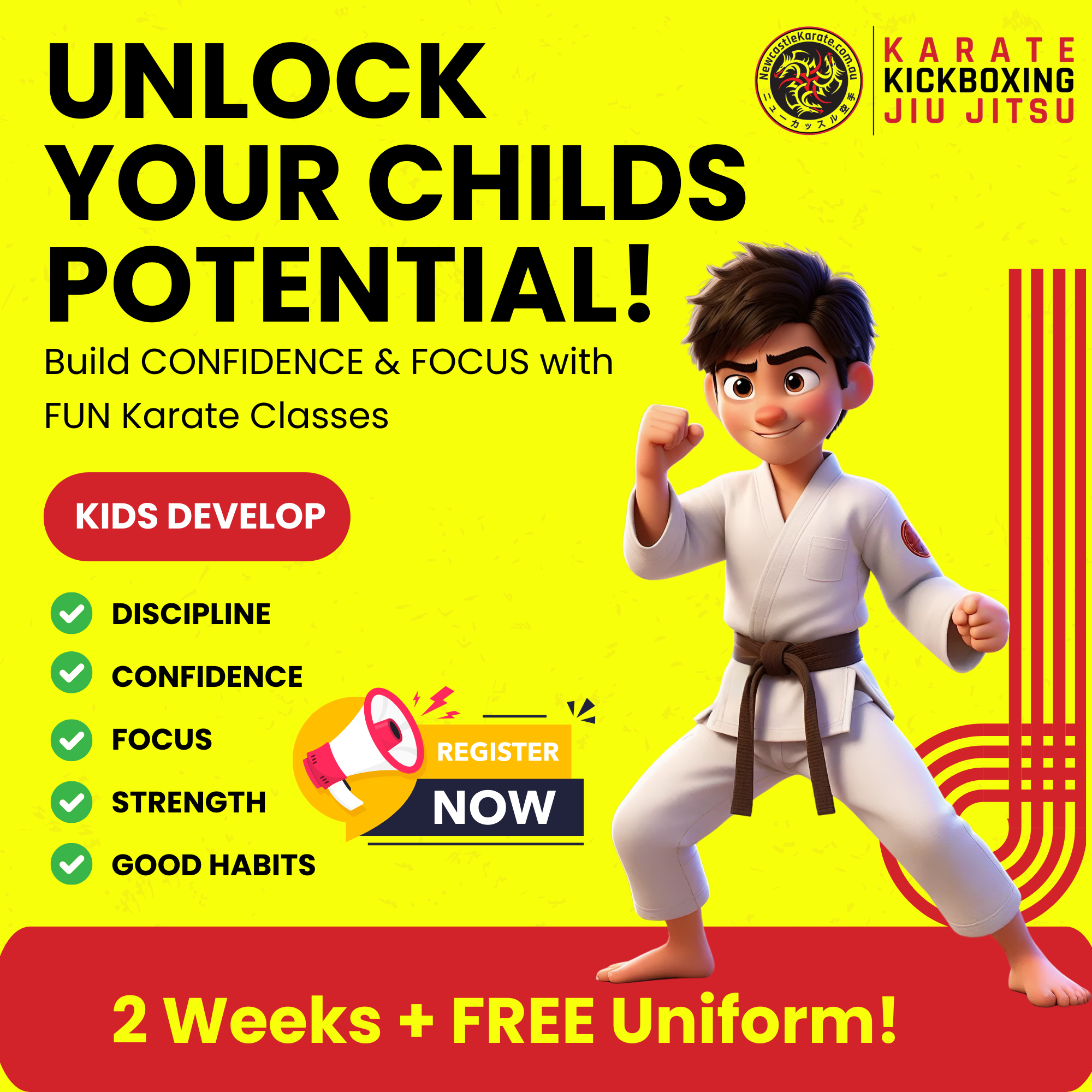 Newcastle Karate Facebook ad: Beginner class starting NOW!