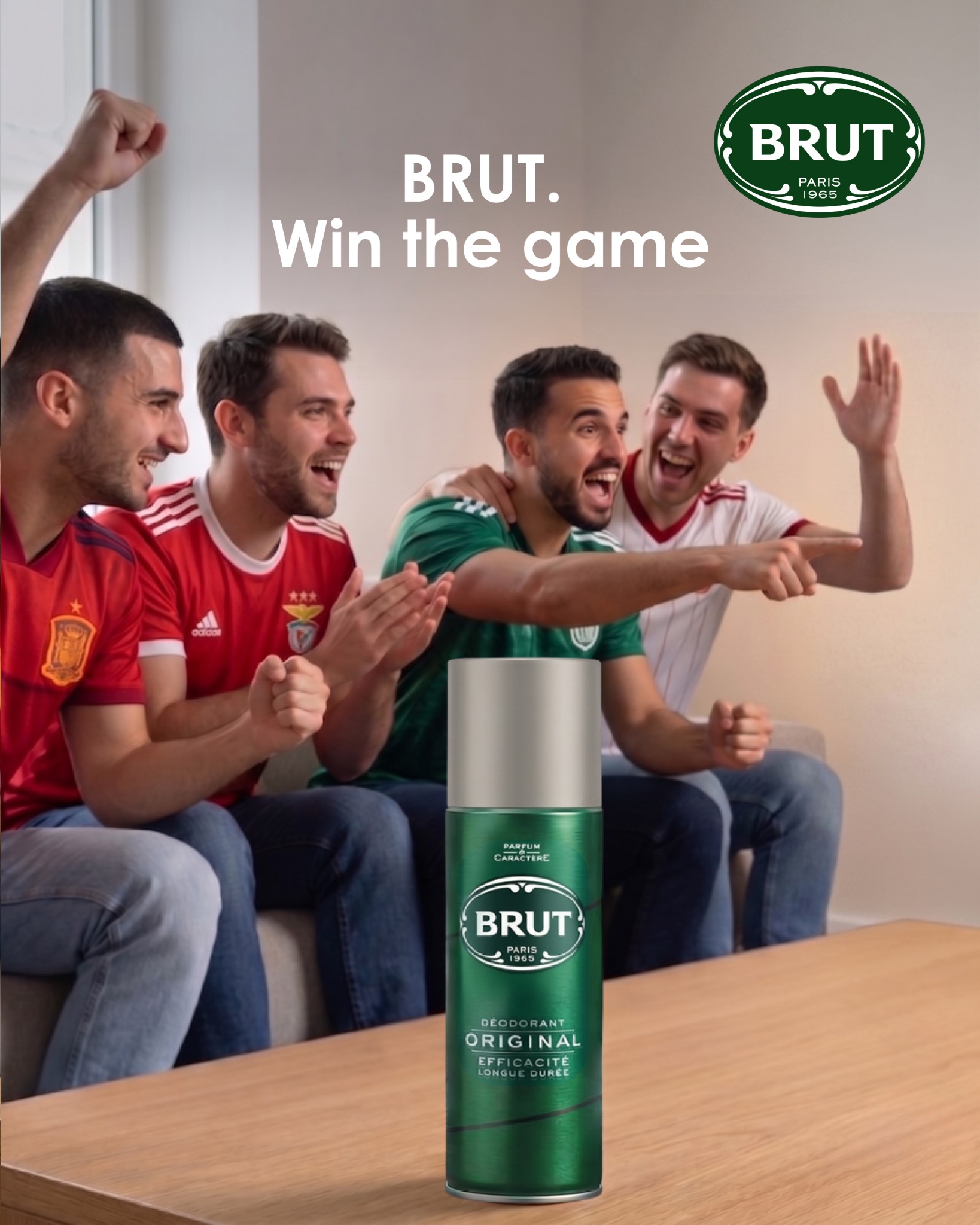 BRUT Facebook ad: Brut Deospray, jetzt bei Rossmann erhältlich.