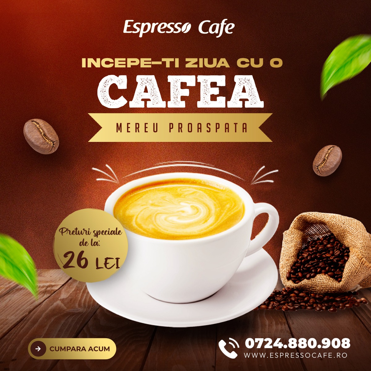 EspressoCafe.ro Facebook ad: Oferte de pret la cafea boabe