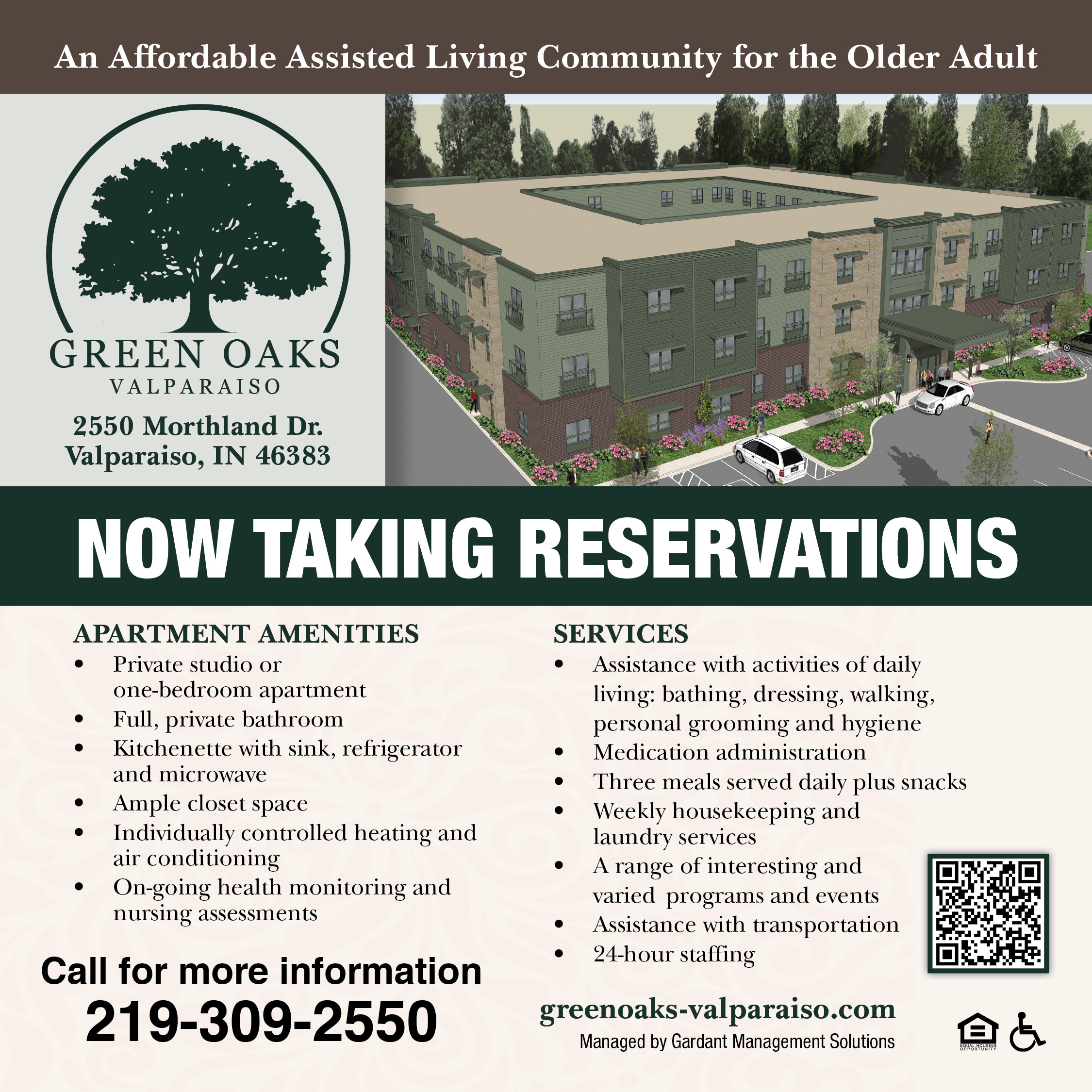 Green Oaks of Valparaiso Facebook ad: Reserve Your Home Today!
