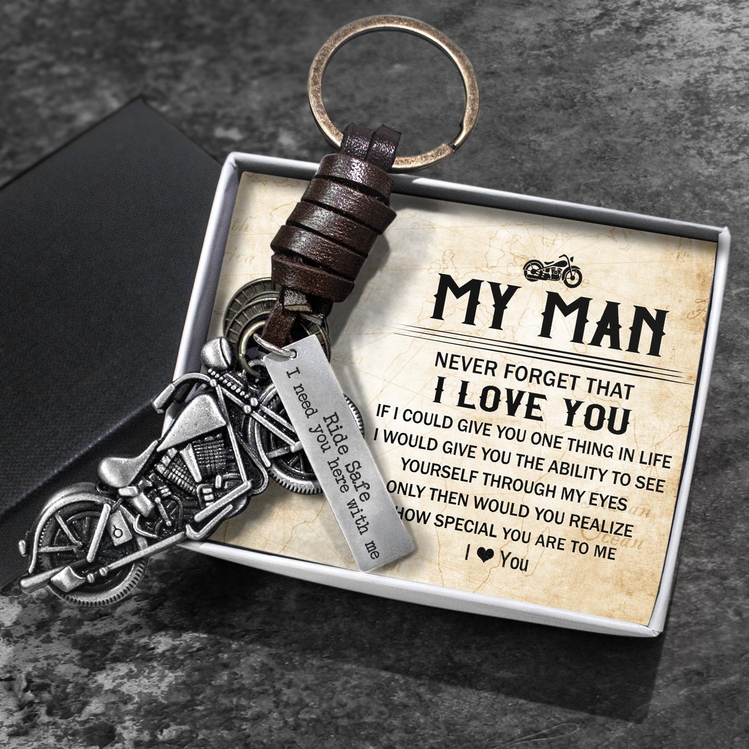 Aiboson Facebook ad: Motorcycle Keychain - Biker - To My Man - Ride Safe, I…