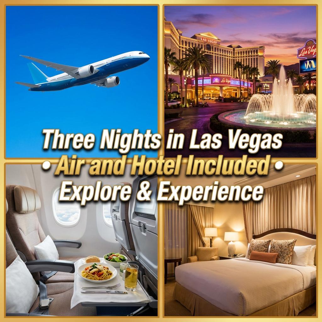 FAQArena Surge Facebook ad: Las Vegas 3 Night Flight Hotel Bundle Offers!