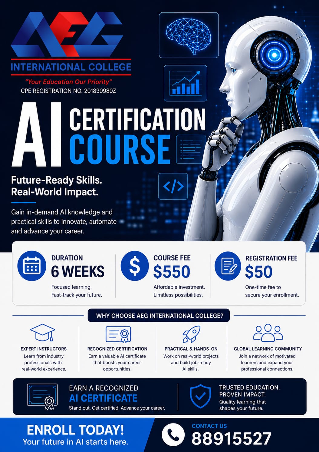 AEG International College Facebook ad: NEW SHORT COURSES NOW OPEN AT AEG INTERNATIONAL…