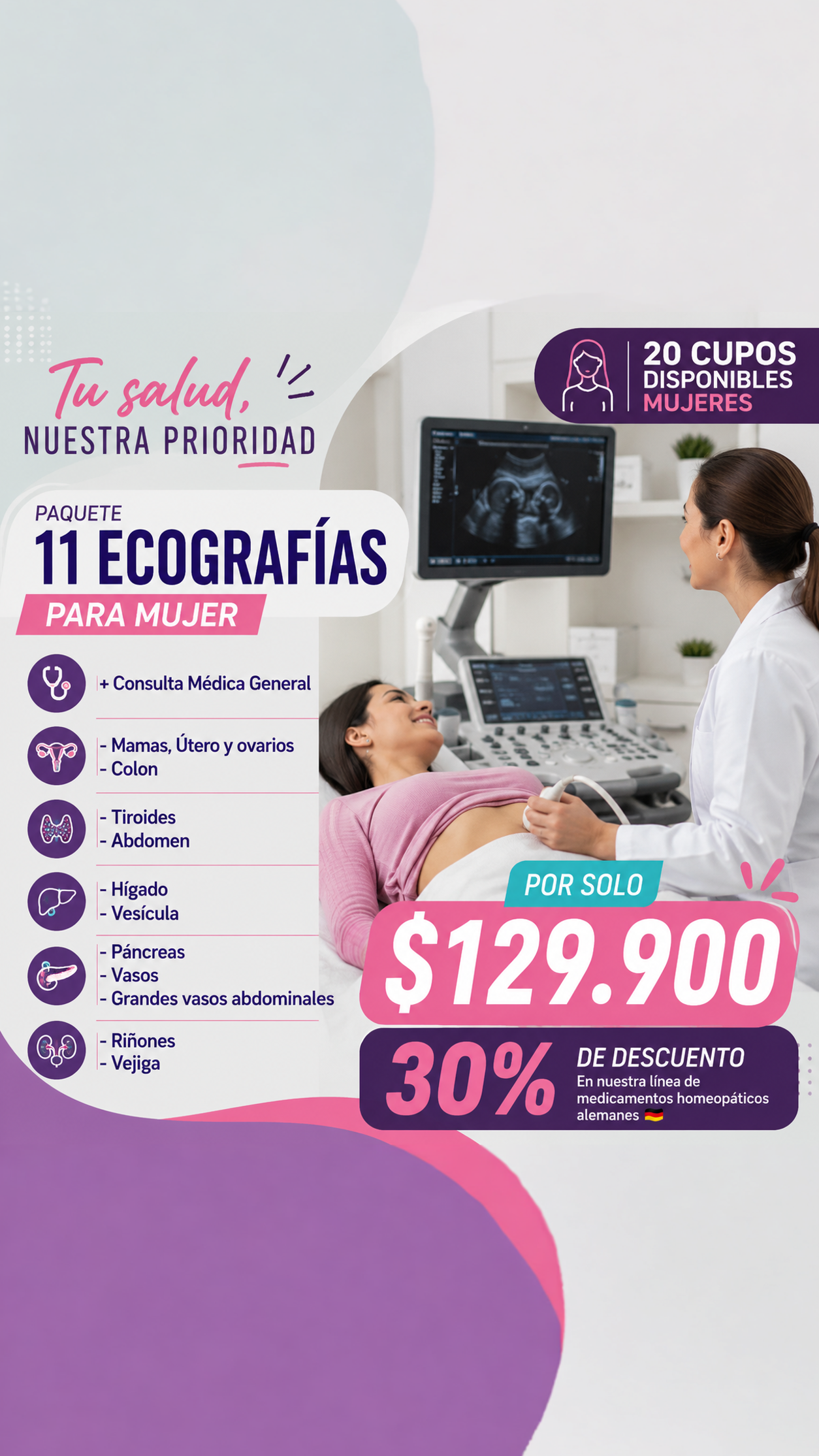Farmacia Homeopática Alemana Vital Farme Facebook ad: 11 Ecografías + Consulta por $129.900