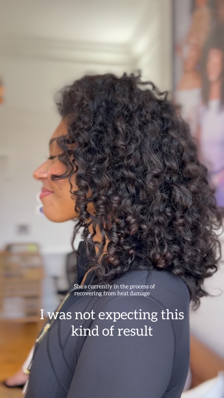 Gabriela Leite Curly Hair Salon Facebook ad: Erika is going through a heat-damage hair recovery…