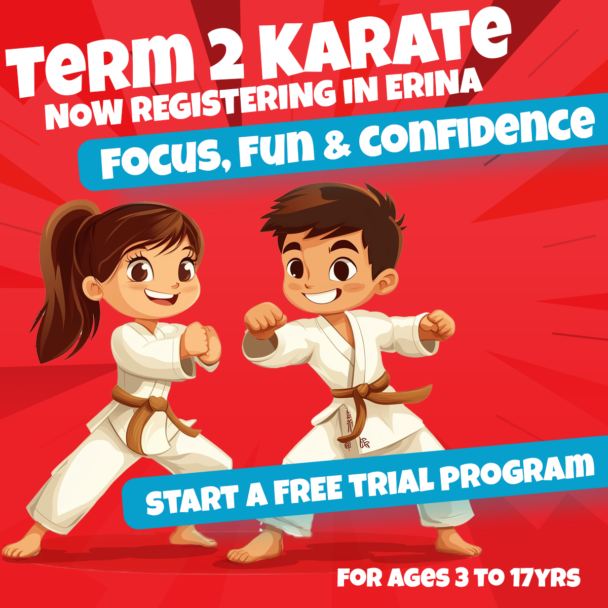 BBMA Erina Heights Facebook ad: Term 2 Kids Karate FREE Intro Program