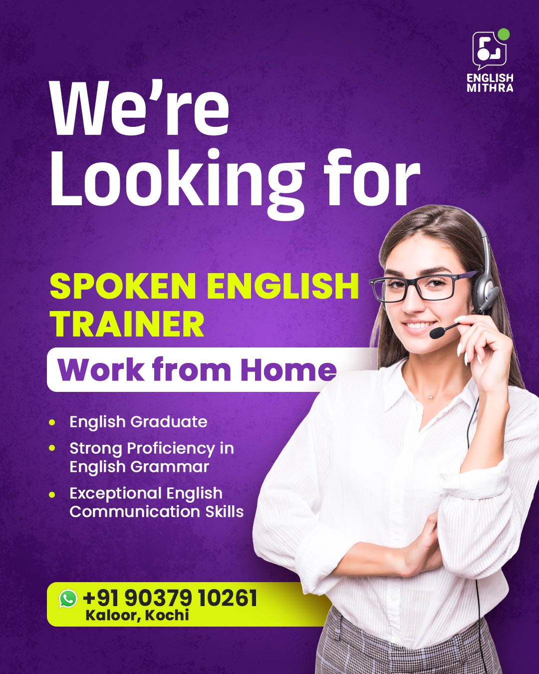 house of EM Facebook ad: Hiring Spoken English Trainers. Work from Home.
