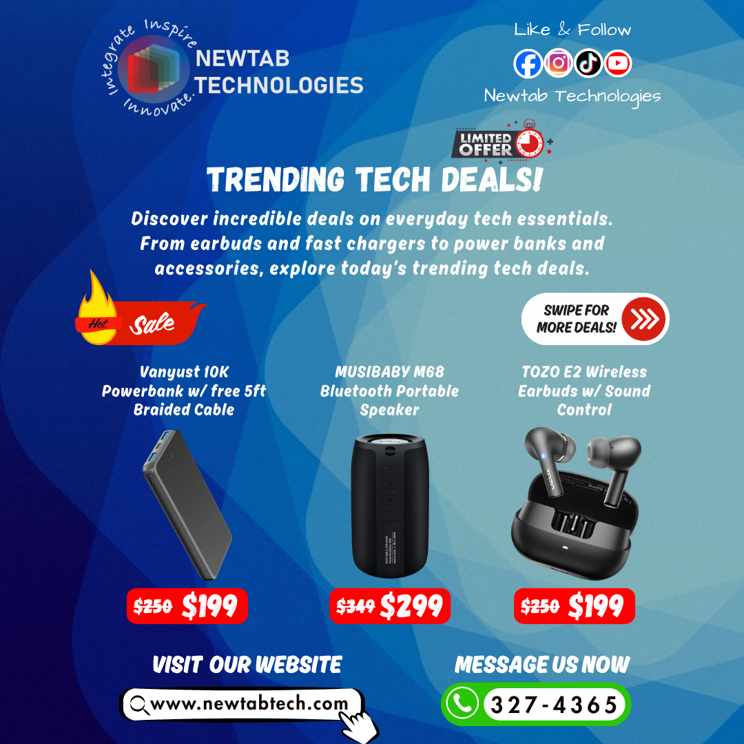 Newtab Technologies Facebook ad: Need reliable tech accessories?