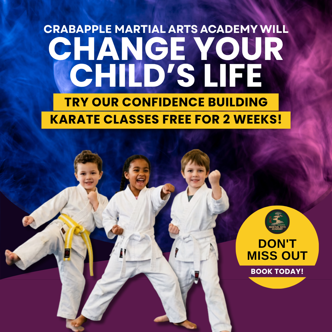 Crabapple Martial Arts Academy Facebook ad: Alpharetta Kids Karate - 25 Free Voucher Giveaway