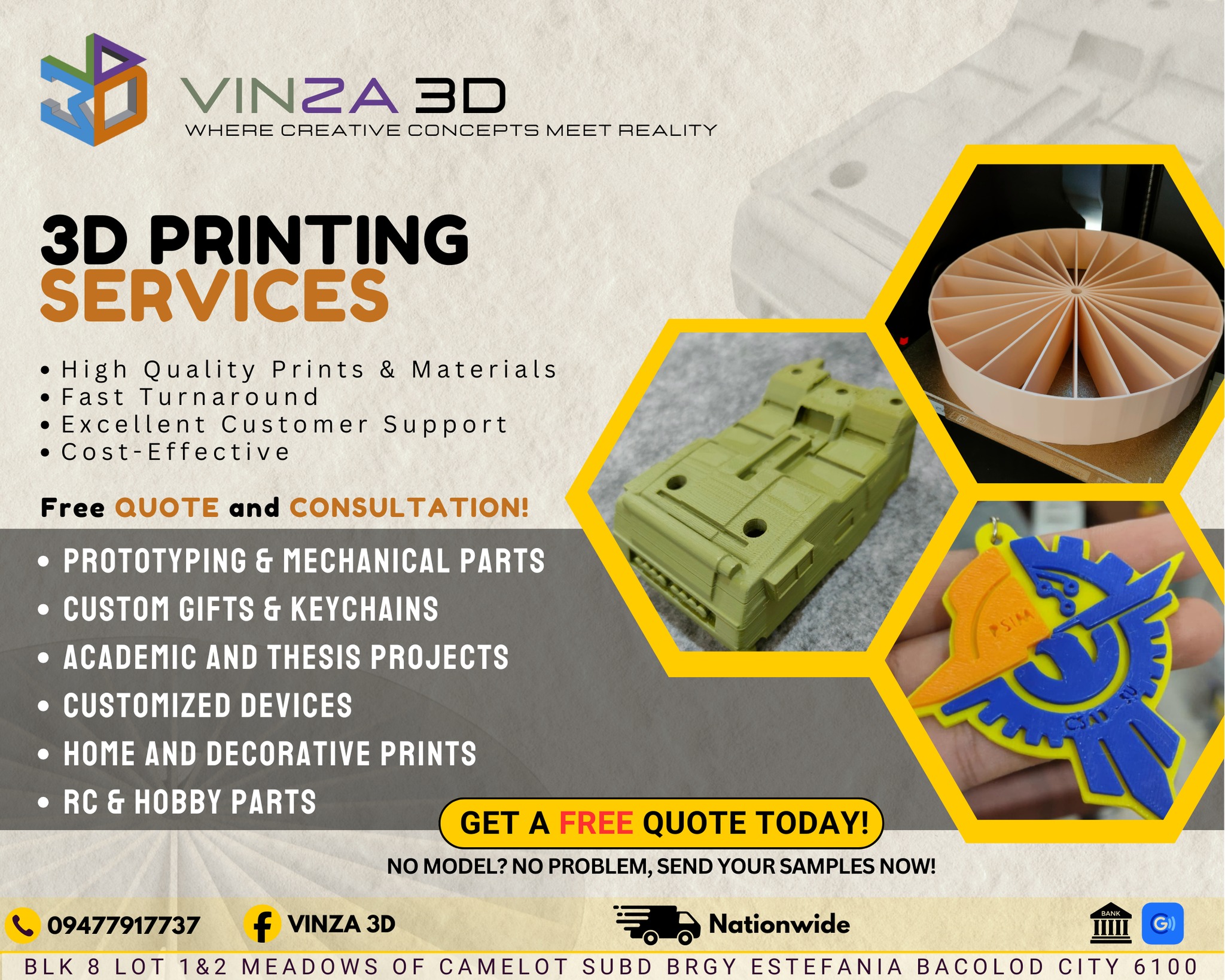 VINZA 3D Facebook ad: Need something 3D printed?