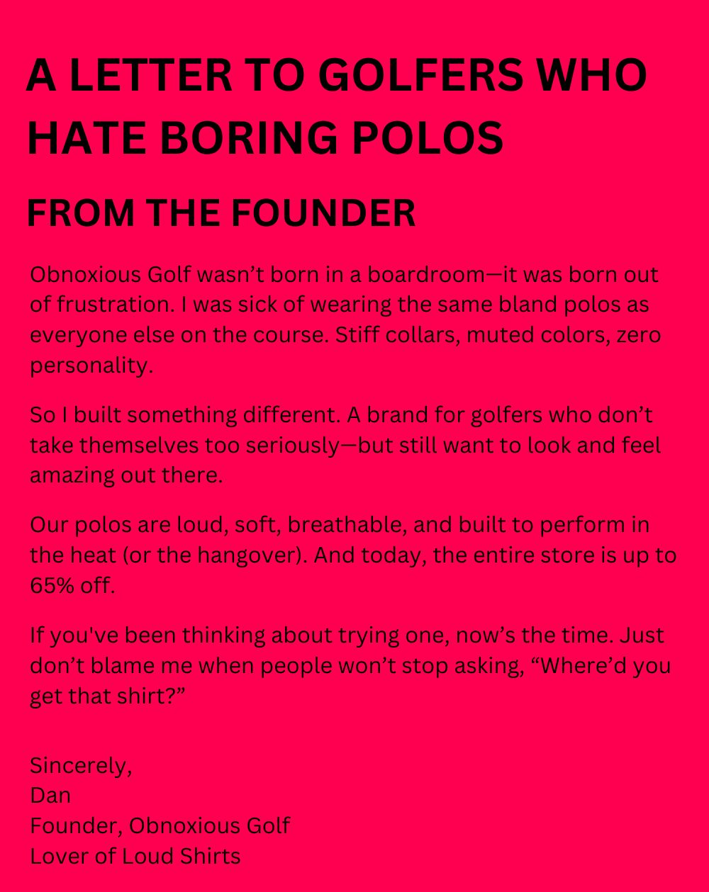 Obnoxious Golf Shop Facebook ad: 3 Polos For $99