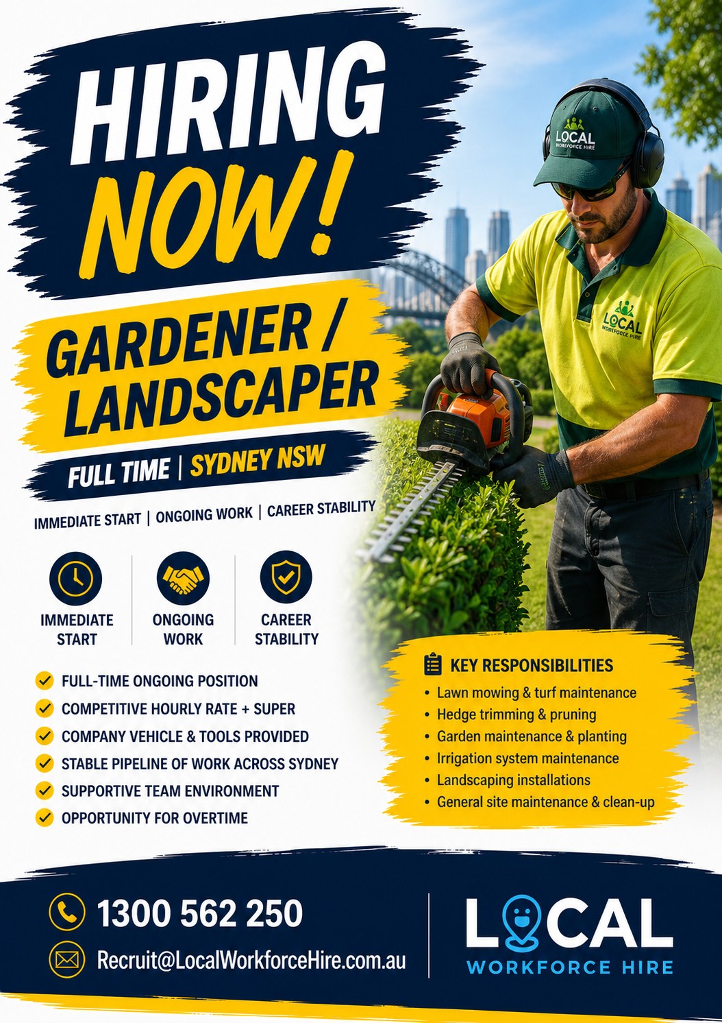 Local Workforce Hire Facebook ad: Gardener / Landscaper, Full Time Sydney NSW Immediate…