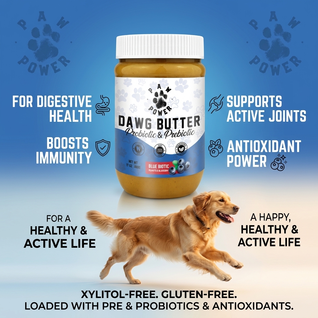 NomnomPaw Facebook ad: Dawg Butter Blue Biotic