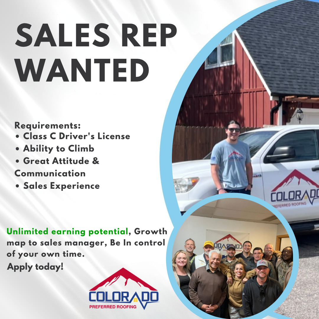 Colorado Preferred Roofing Facebook ad: Sales Rep Wanted | Unlimited Earning Potential