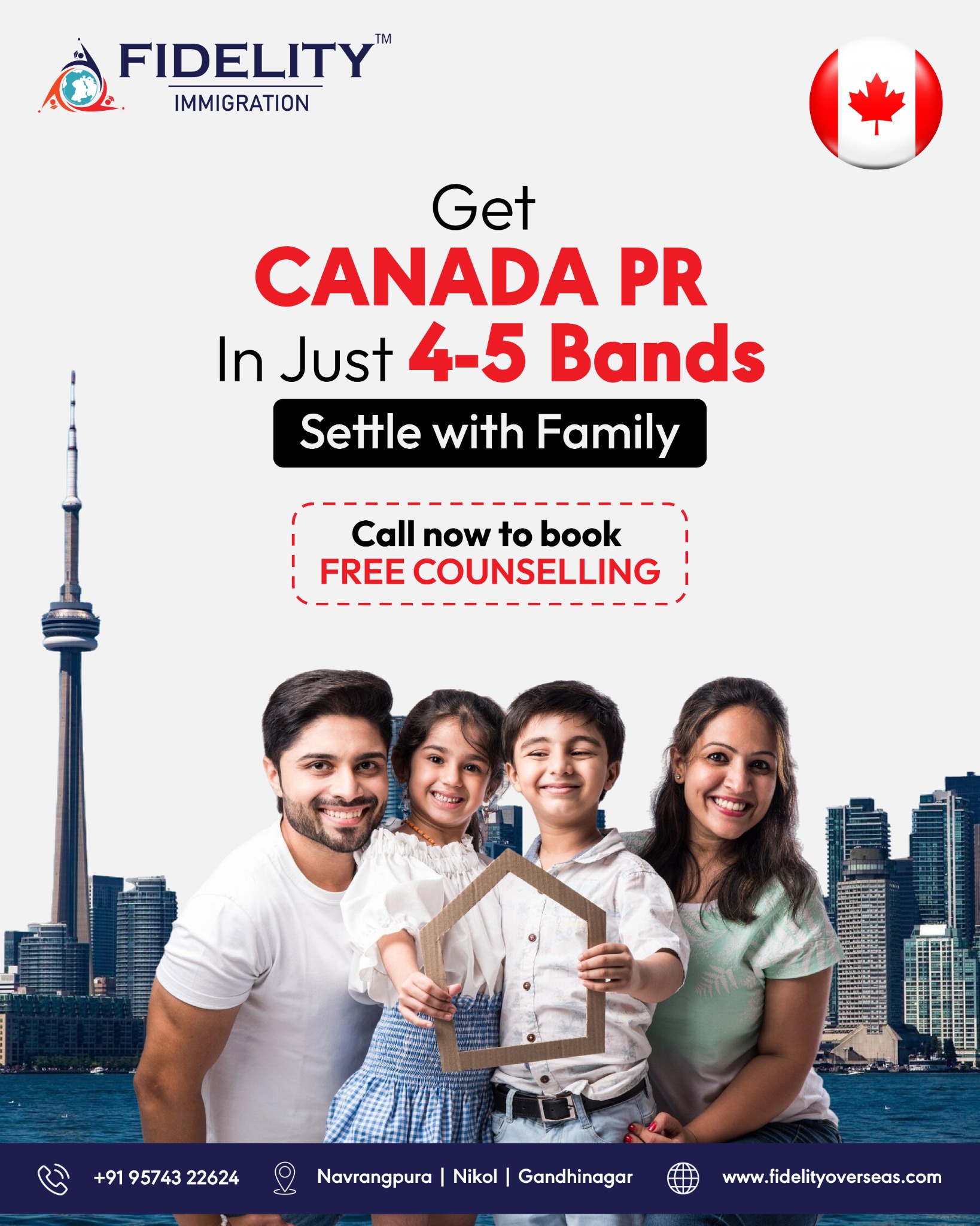 Fidelity Immigration Pvt. Ltd. Facebook ad: Get Canada PR with just 4-5 IELTS Bands & move with your…