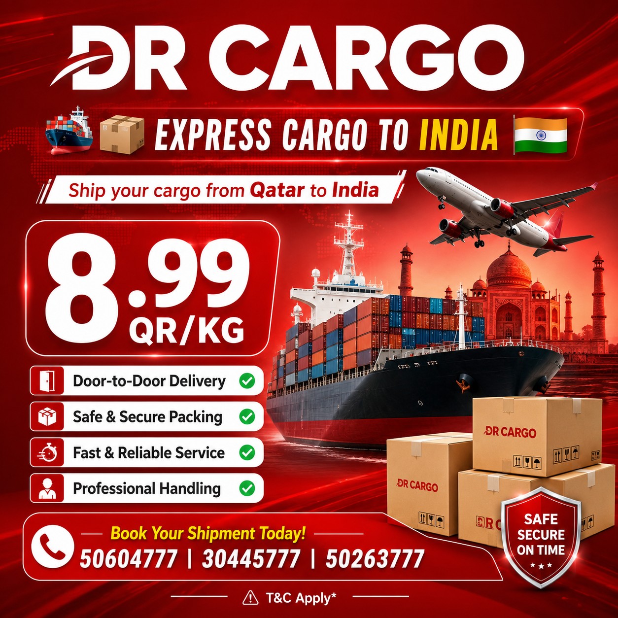 DR Courier & Cargo Services QATAR Facebook ad: SEND DOOR TO DOOR CARGO TO INDIA