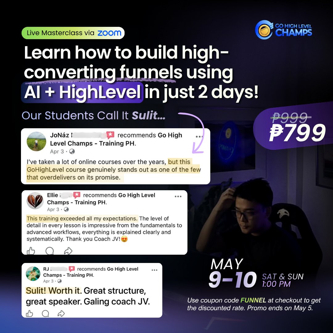 Go High Level Champs - Training PH Facebook ad: ๐๐ผ๐ผ๐ธ๐ถ๐ป๐ด ๐ณ๐ผ๐ฟ ๐ฎ ๐๐ธ๐ถ๐น๐น ๐๐ผ๐ ๐ฐ๐ฎ๐ป ๐๐๐ฒโฆ