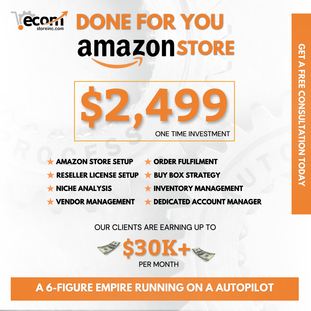 Ecom Store INC Facebook ad: Done-For-You Amazon Store Setup