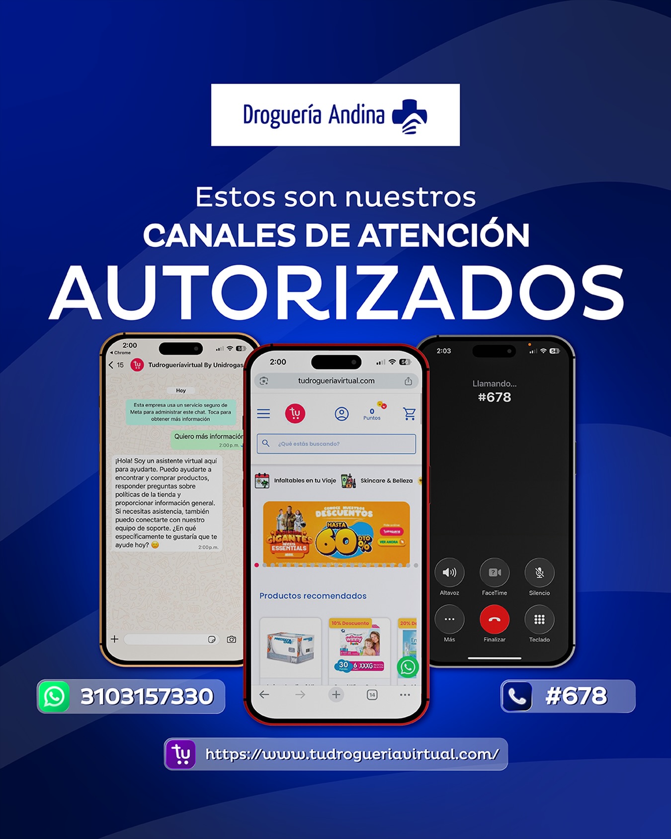 Droguería Andina Facebook ad: Conecta con nosotros de forma segura y rápida