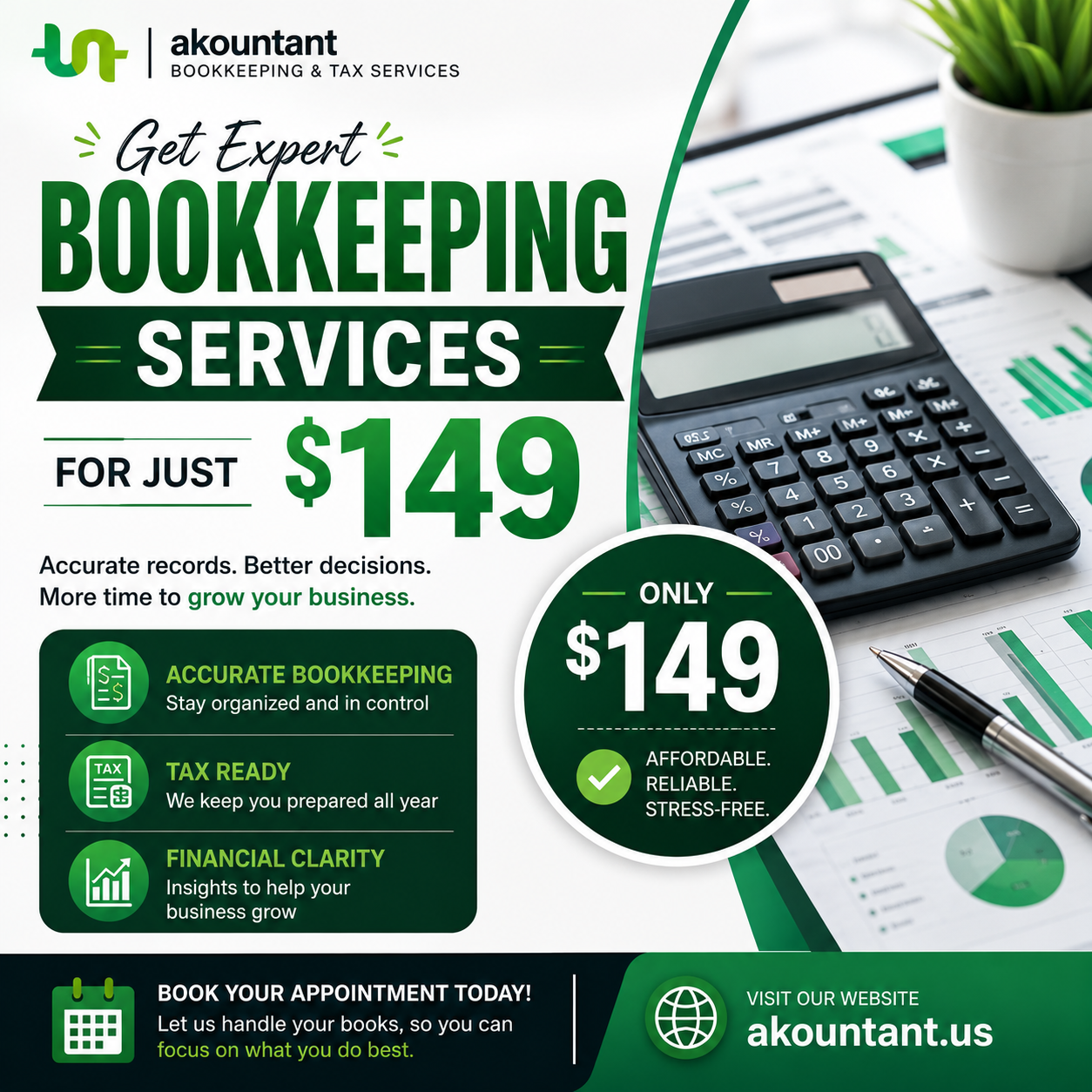 Akountant Facebook ad: Clean Books Start Here