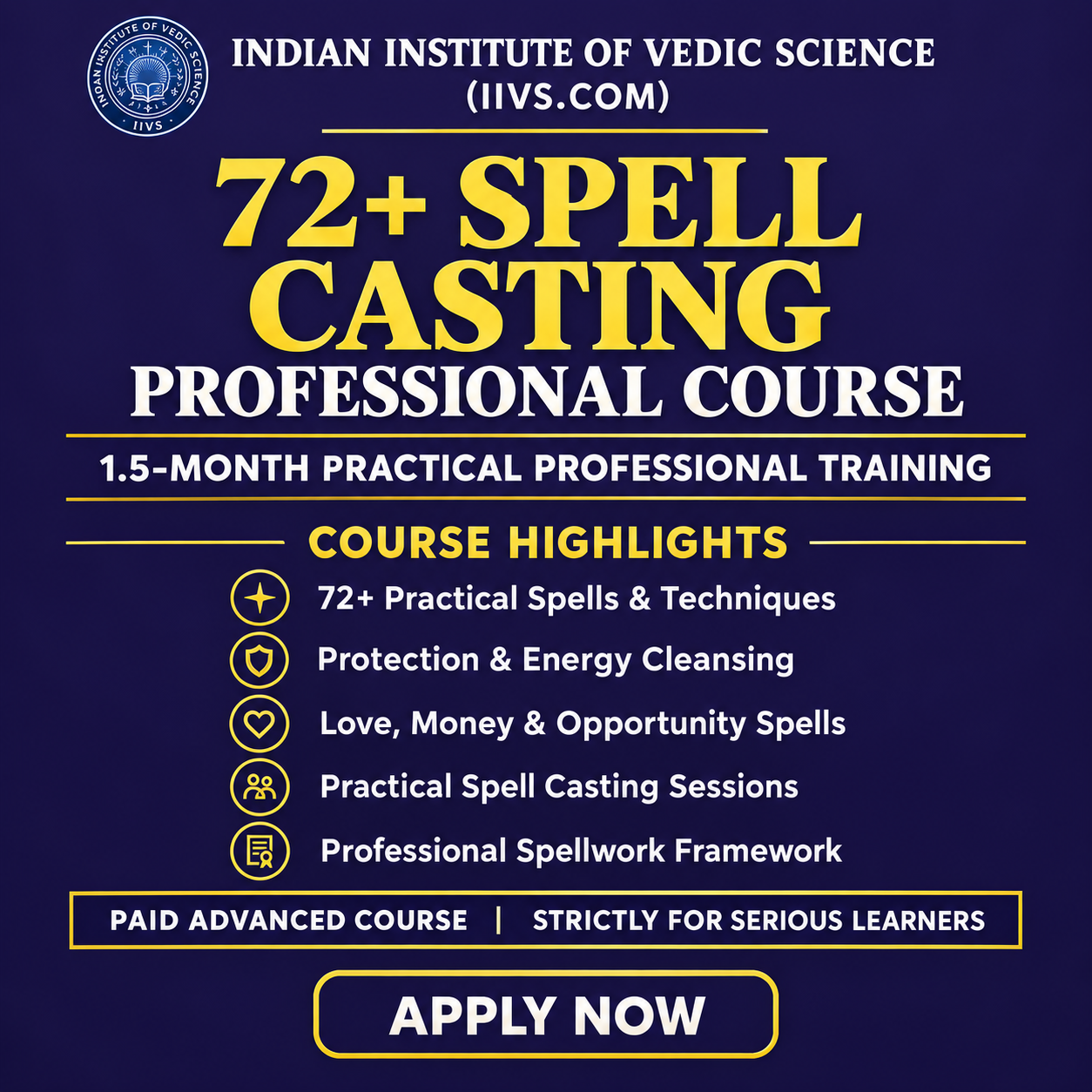 IIVS - Indian Institute Of Vedic Science Facebook ad: 72+ Spell Casting Course, Live Training