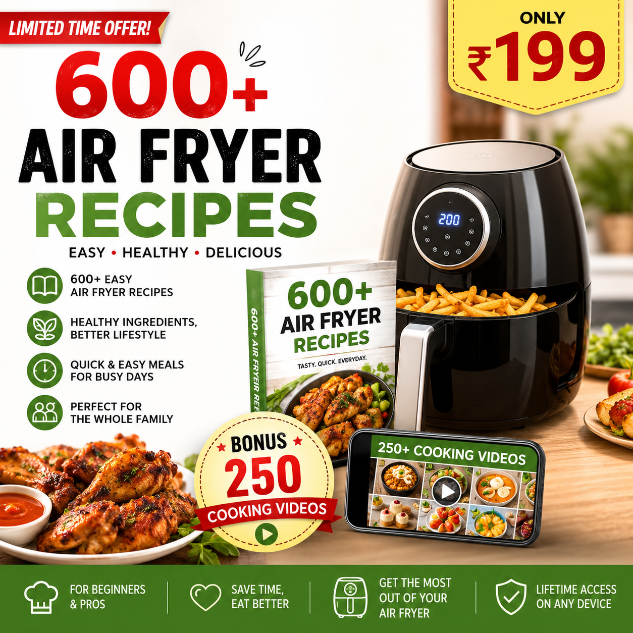 Digimockup Facebook ad: 600+ Air Fryer Recipes + 250 Videos Only ₹199
