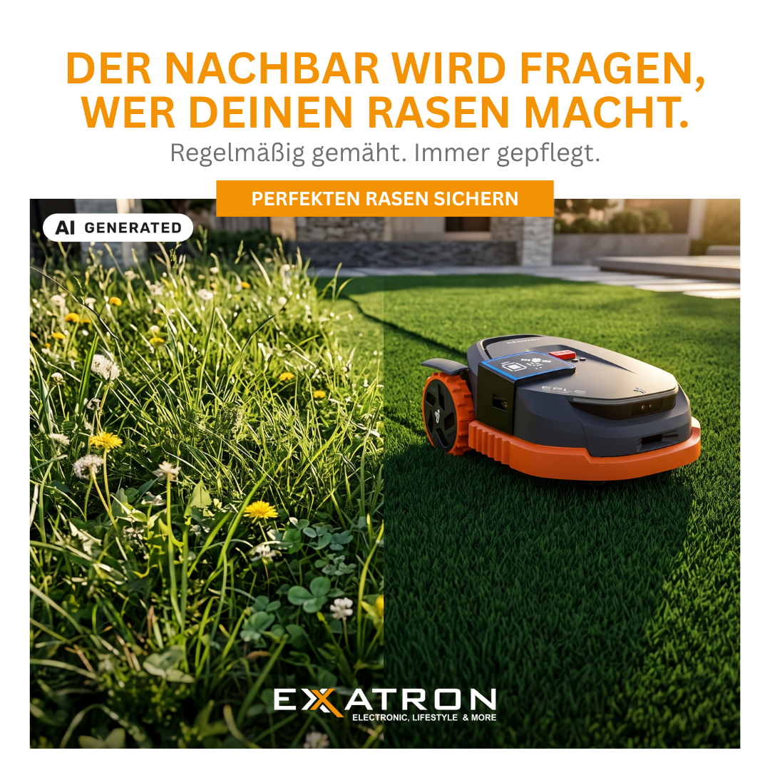 Exxatron Facebook ad: Lass den Rasen mähen - ganz easy