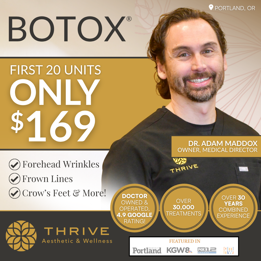 Thrive Aesthetic & Wellness Facebook ad: Get your first 20 units of Botox for only $169!