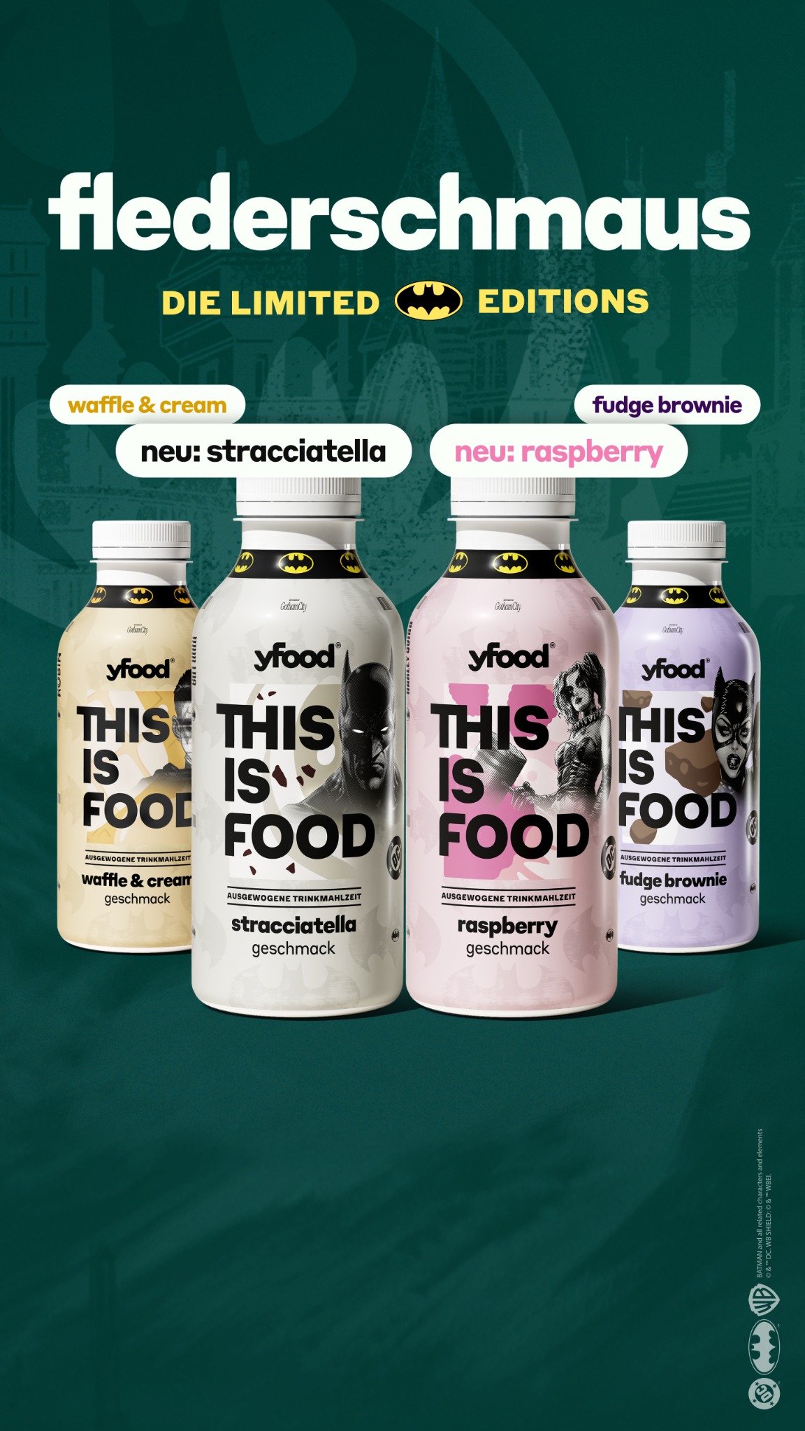 yfood Facebook ad: Neu und heldenhaft lecker: Batman x yfood