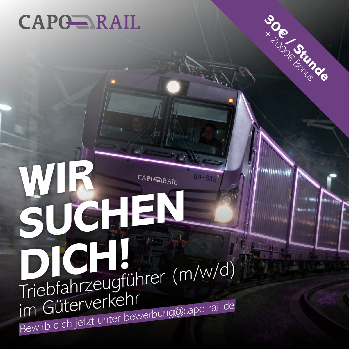 caporail_ Facebook ad: Wir suchen Triebfahrzeugführer (m/w/d) im Güterverkehr…