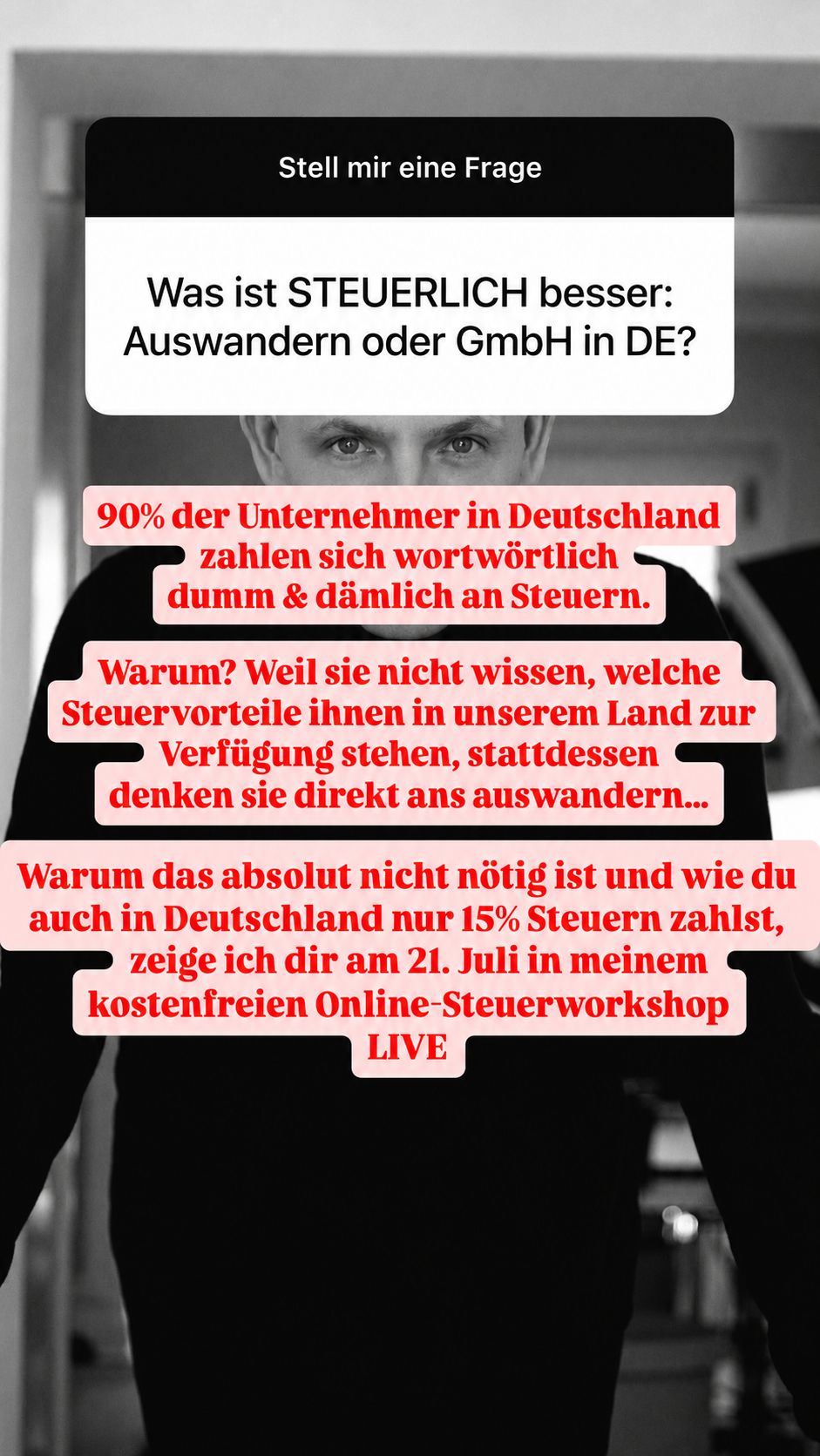 Burkhard Küpper Facebook ad: Kostenloser Steuer-Workshop am 21.07. um 19 Uhr