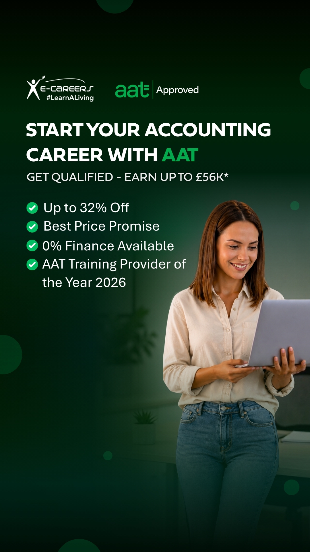 e-Careers Facebook ad: Award-Winning AAT Accounting Courses