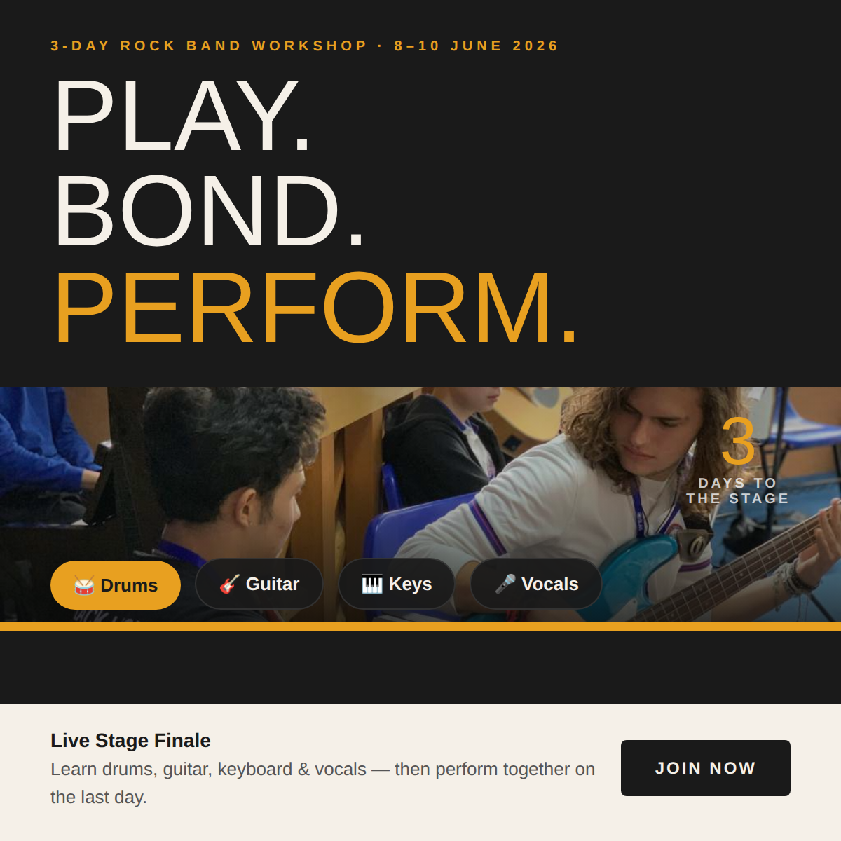 Impact Family International School Facebook ad: Learn drums, guitar, keyboard & vocals