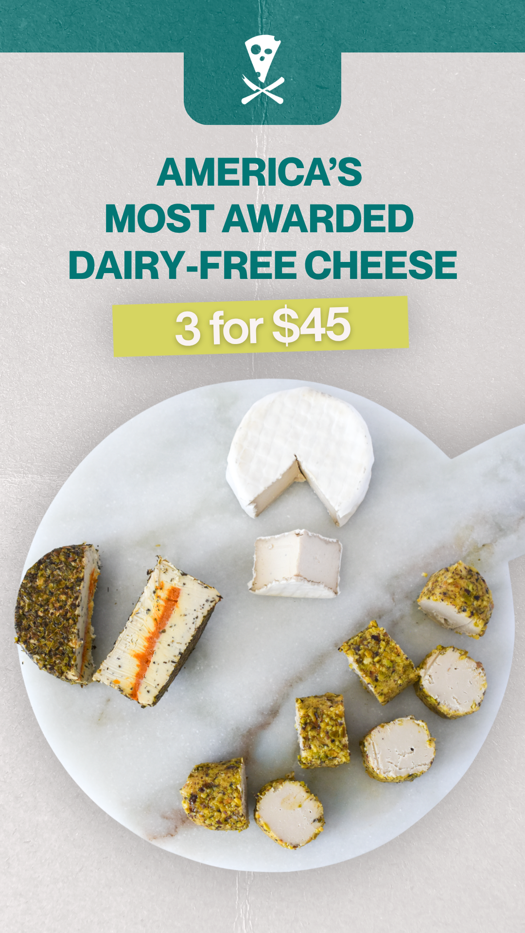 Rebel Cheese Facebook ad: Award-Winning, Dairy-Free Zero Dairy. Zero Lactose.