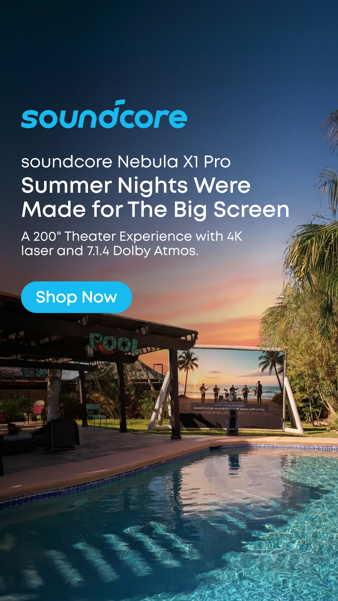 soundcore Facebook ad: Your Backyard Just Got Cinematic.